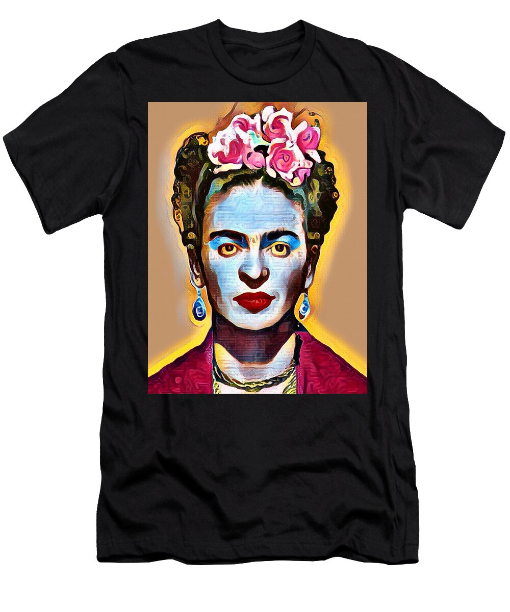 Frida Kahlo De Rivera T-Shirt featuring the painting Frida Kahlo Andy Warhol 2 Pop by Tony Rubino