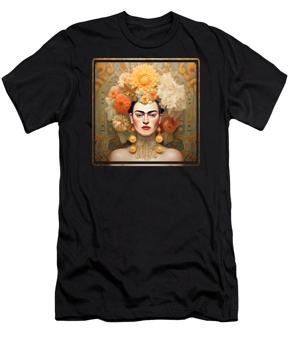 Frida Kahlo T-Shirt featuring the digital art Frida Kahlo Self Portrait 14 by Mark Ashkenazi