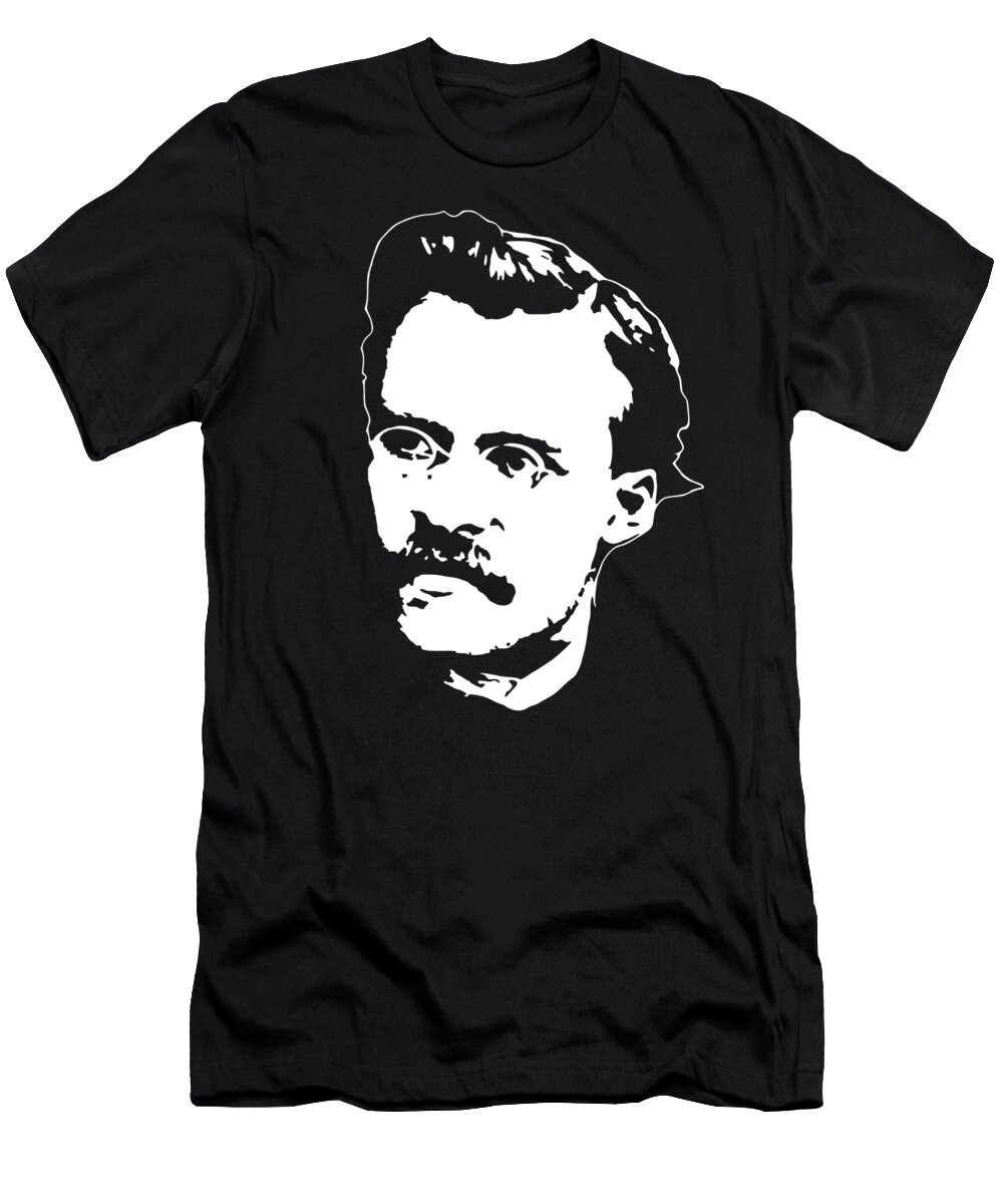 Friedrich Nietzsche T-Shirt featuring the digital art Friedrich Nietzsche White On Black by Filip Schpindel