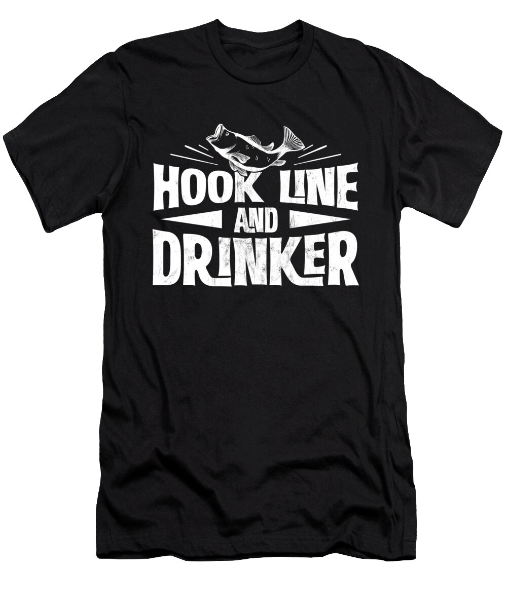 Funny Fishing Men Hook Line Drinker Tee T-Shirt by Noirty Designs