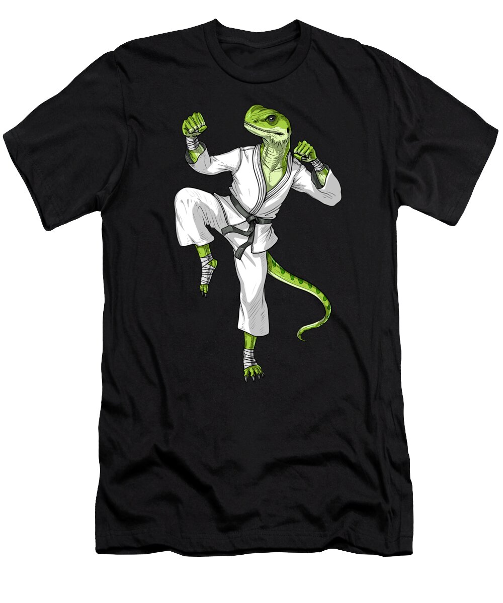 Gecko Lizard T-Shirt featuring the digital art Gecko Lizard Karate by Nikolay Todorov