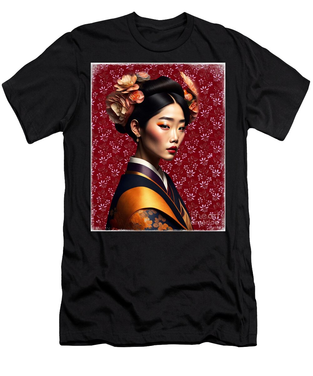 Portrait Of A Geisha T-Shirt featuring the digital art Geisha 1 by Nidigicrea Collages