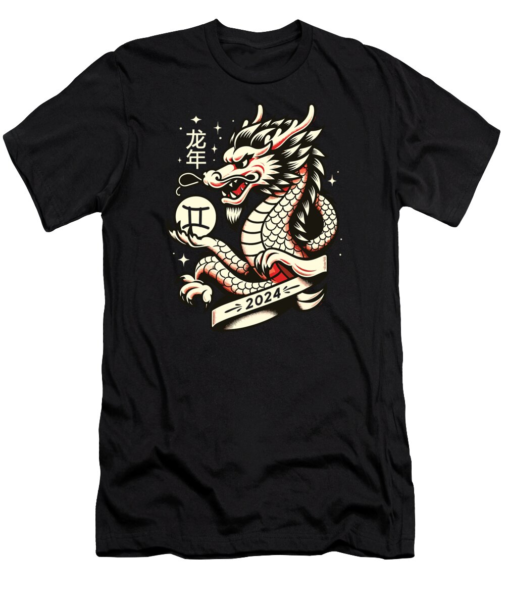 Year Of The Dragon T-Shirt featuring the digital art Gemini Zodiac Year of the Dragon Zodiac by Me