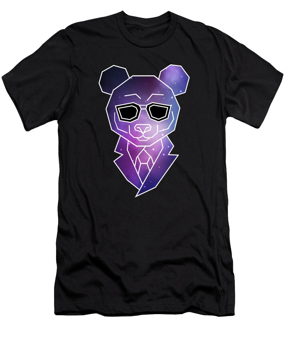 Animal T-Shirt featuring the digital art Geometric Hipster Panda Bear Low Poly Galaxy by Mister Tee
