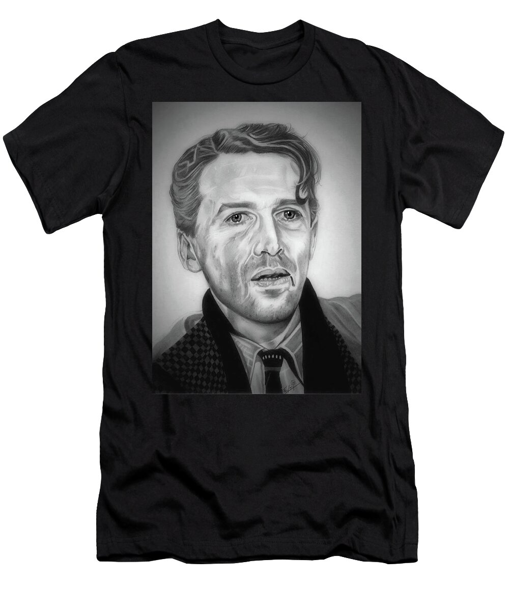 Jimmy Stewart T-Shirt featuring the digital art George Bailey - Black and White Edition by Fred Larucci