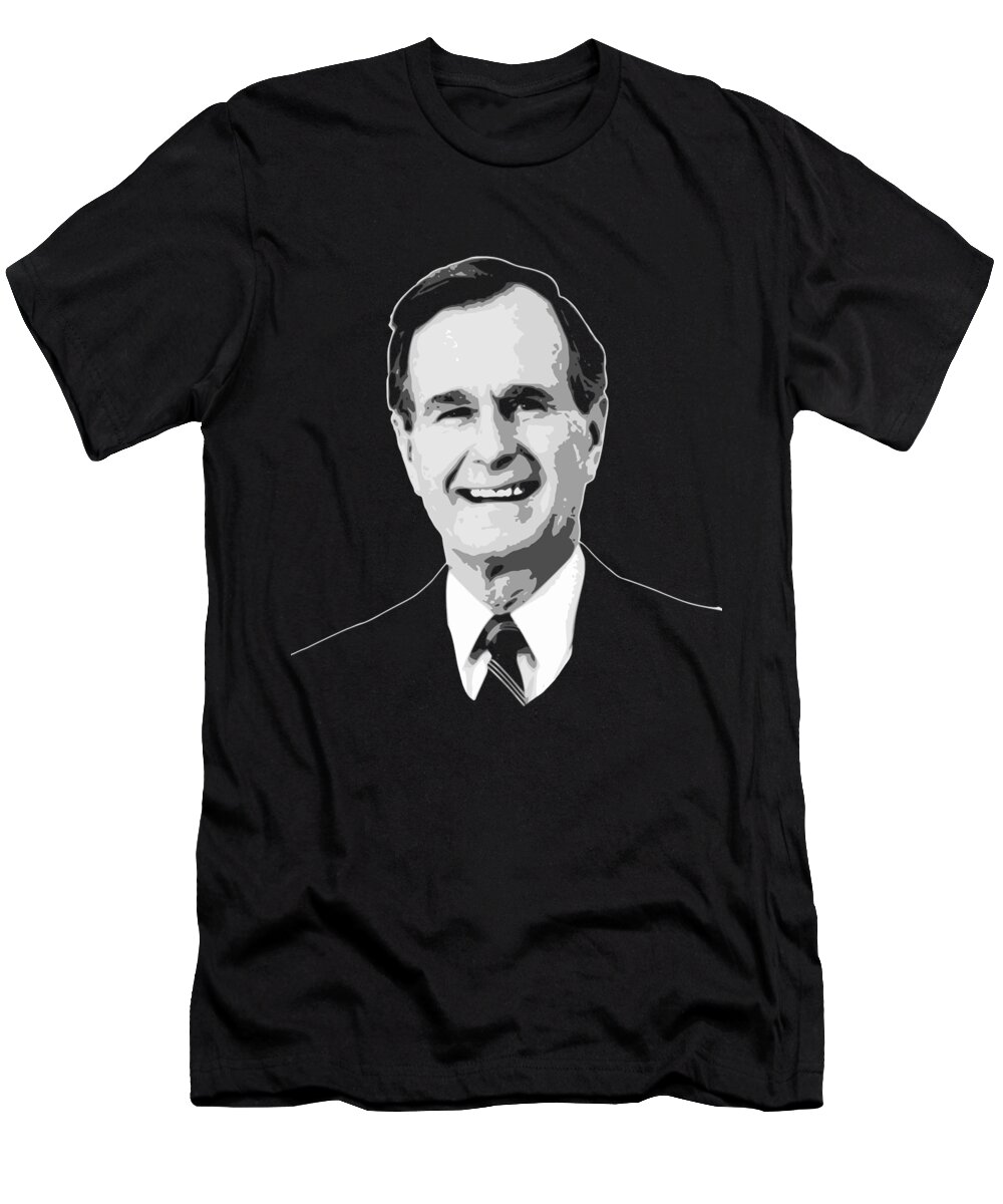George T-Shirt featuring the digital art George HW Bush Black and White by Filip Schpindel