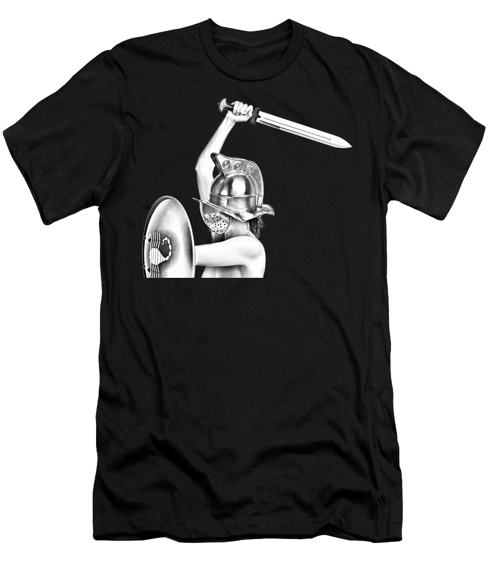 Amazon T-Shirt featuring the photograph Gladiatrix/Gladiator Striking by Hanna Hajjar