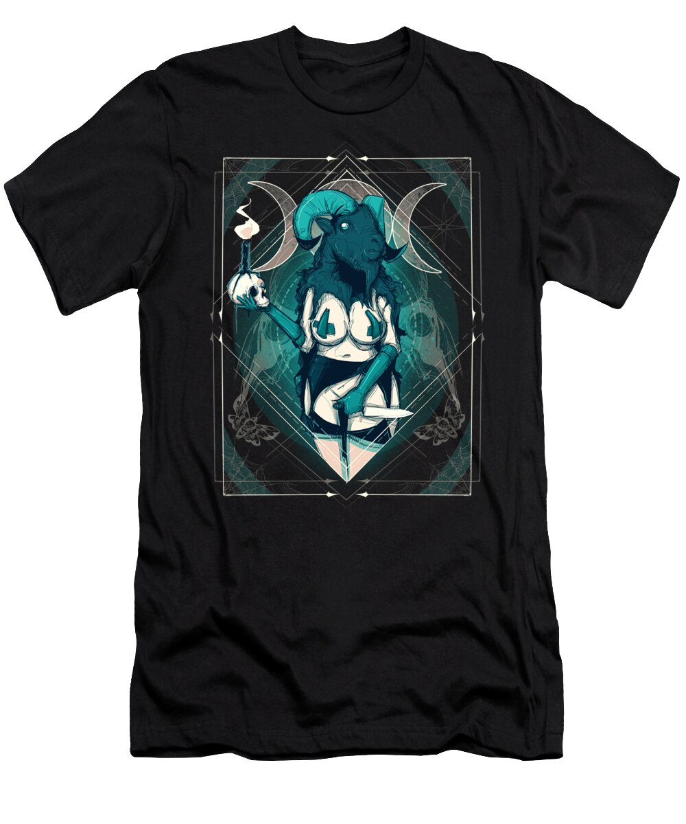 Tarot T-Shirt featuring the drawing Goat by Ludwig Van Bacon