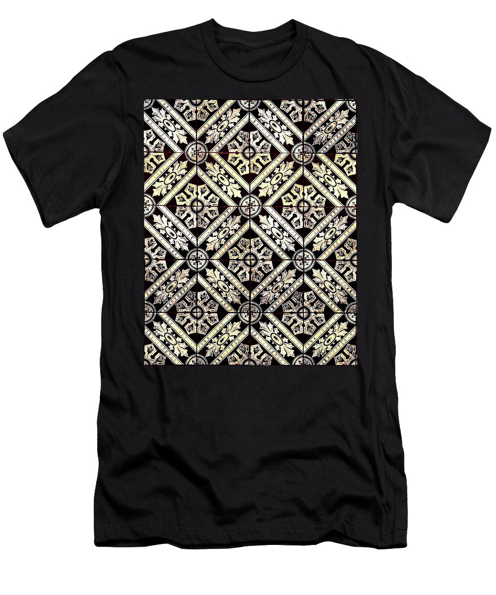 Gold Tiles T-Shirt featuring the digital art Gold On Black Tiles Mosaic Design Decorative Art VI by Irina Sztukowski
