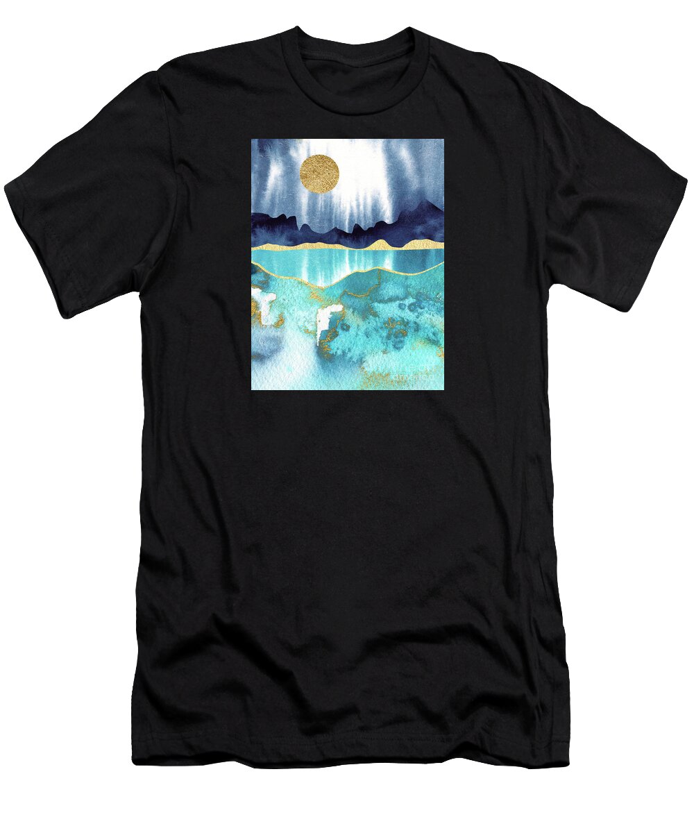 Modern Landscape T-Shirt featuring the painting Golden Moon by Garden Of Delights
