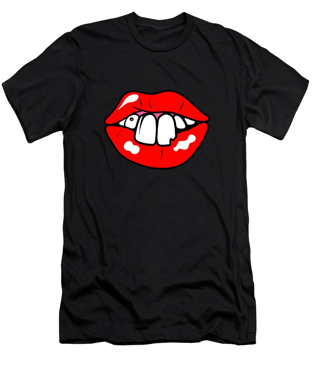 Goofy Red Lips Face Mask T-Shirt featuring the photograph Goofy Red Lips by Joann Vitali