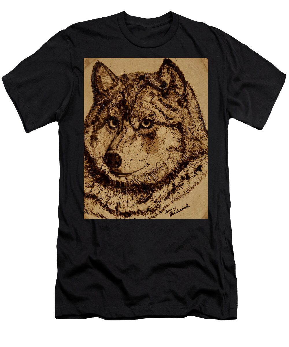 Gray Wolf T-Shirt featuring the pyrography Gray Wolf by Terry Frederick