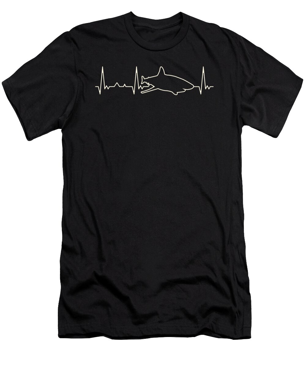 Great T-Shirt featuring the digital art Great White Shark EKG Heart Beat by Filip Schpindel