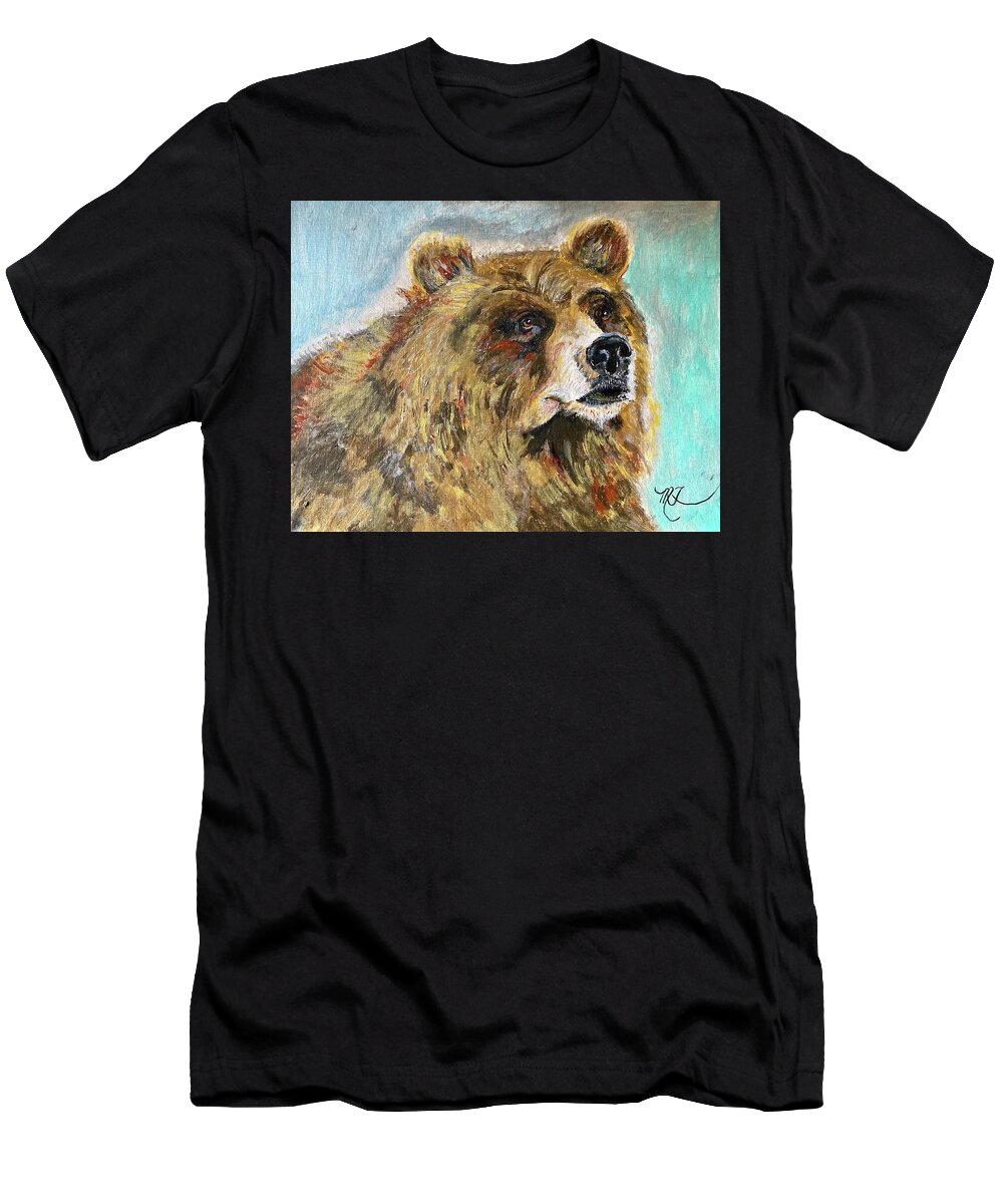 Bear T-Shirt featuring the painting Grizzly by Melody Fowler