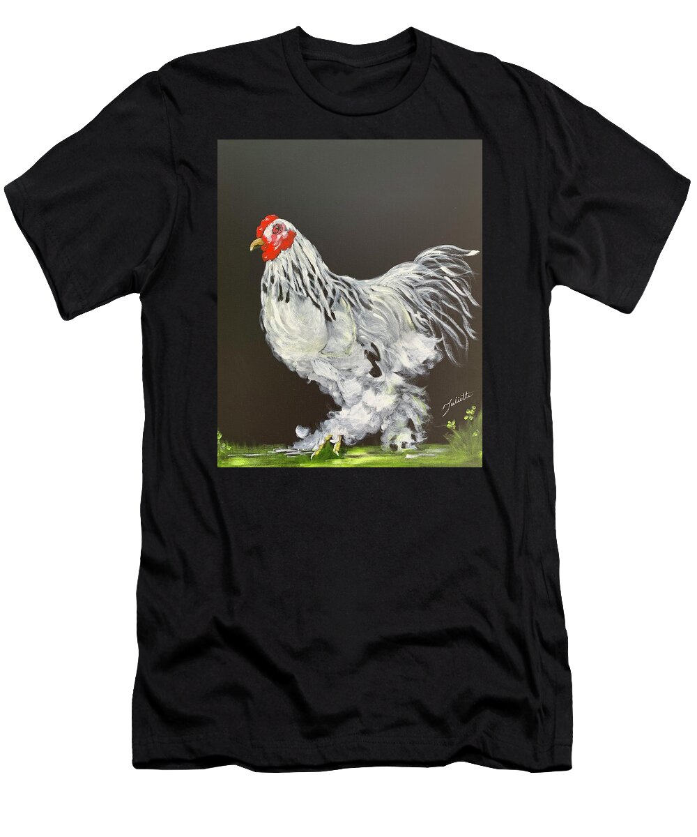 Rooster T-Shirt featuring the painting Guardian of the Farmyard by Juliette Becker
