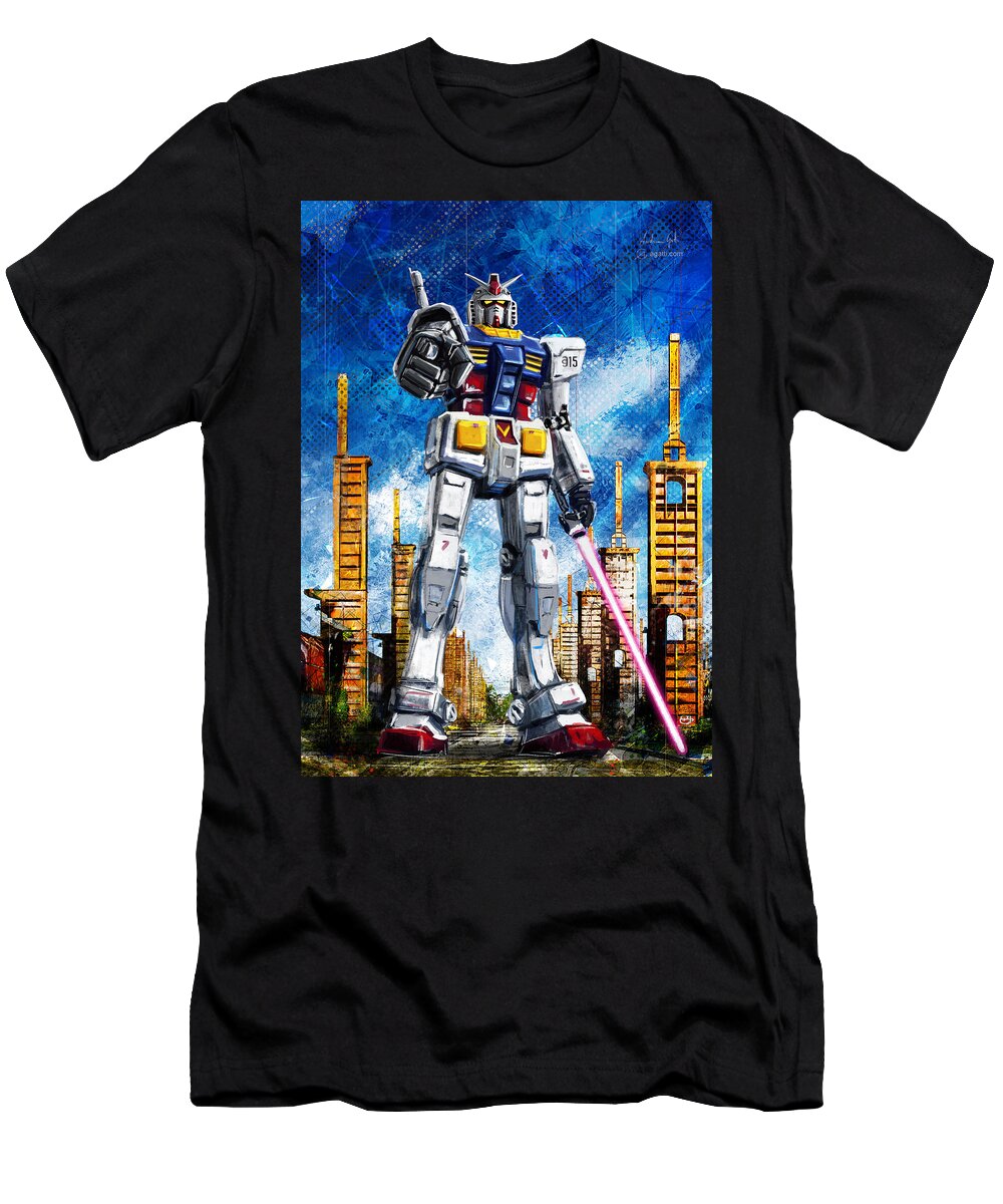 Scifi T-Shirt featuring the digital art Gundam Parco Dora by Andrea Gatti