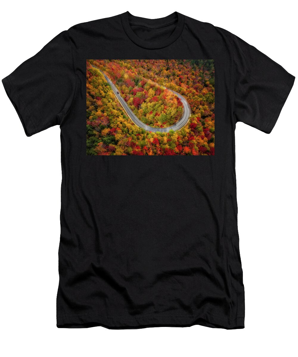 White Mountains T-Shirt featuring the photograph Hairpin Road Fall Foliage NH by Susan Candelario