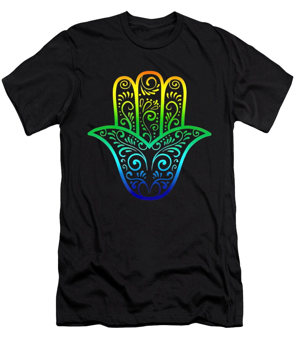 Mandala T-Shirt featuring the digital art Hamsa Hand Mandala Spiritual Protection Yoga by Tinh Tran Le Thanh