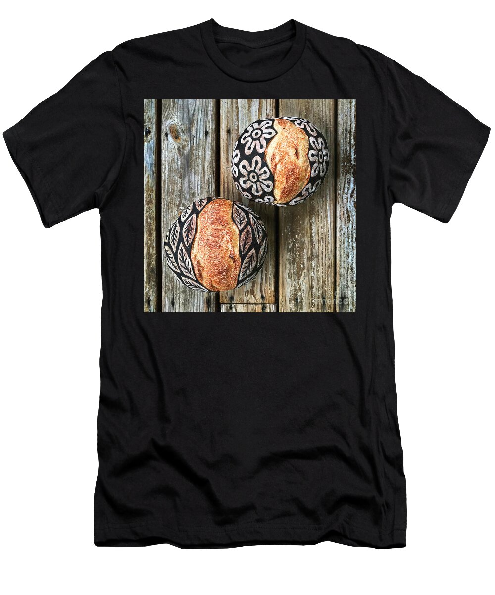 Bread T-Shirt featuring the photograph Hand Painted Sourdough Botanical Pattern Boule 5 by Amy E Fraser