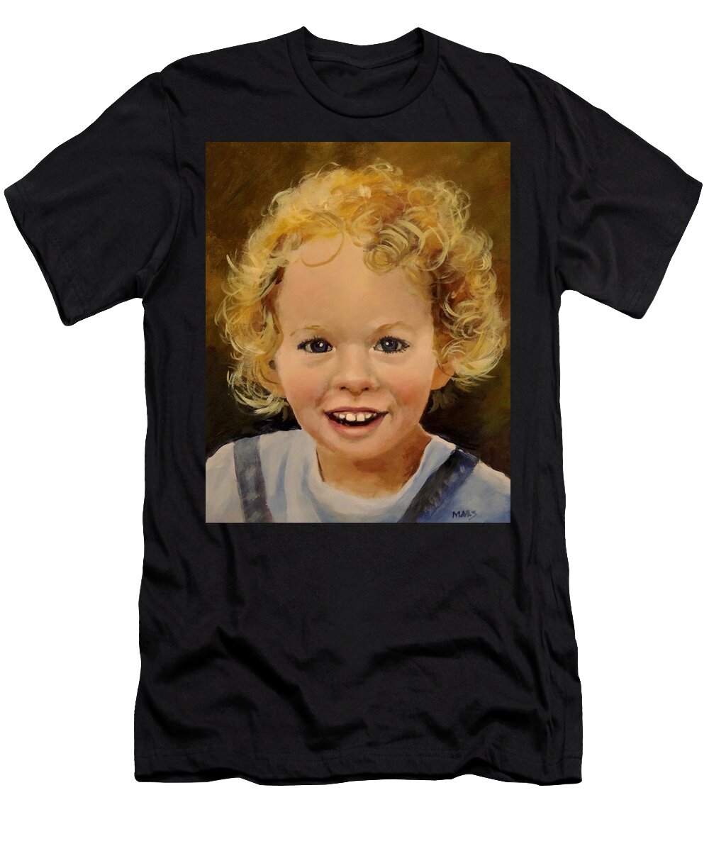 Little Girl T-Shirt featuring the painting Happiness in Curls by Walt Maes