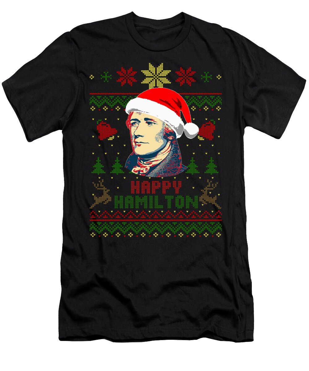 Santa T-Shirt featuring the digital art Happy Alexander Hamilton Christmas by Megan Miller