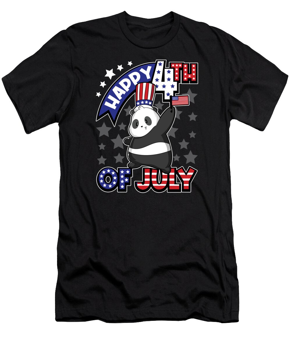 4th Of July T-Shirt featuring the digital art Happy Fourth Of July Panda USA Flag by Mister Tee