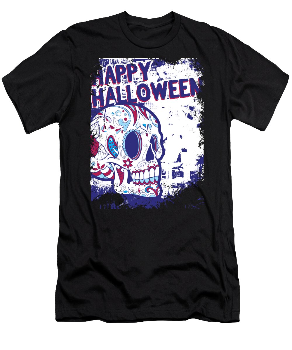 Halloween T-Shirt featuring the digital art Happy Halloween Floral Sugar Skull by Jacob Zelazny