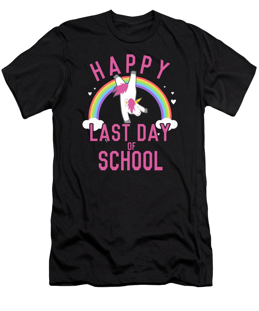 Funny T-Shirt featuring the digital art Happy Last Day of School Unicorn Dancing by Flippin Sweet Gear