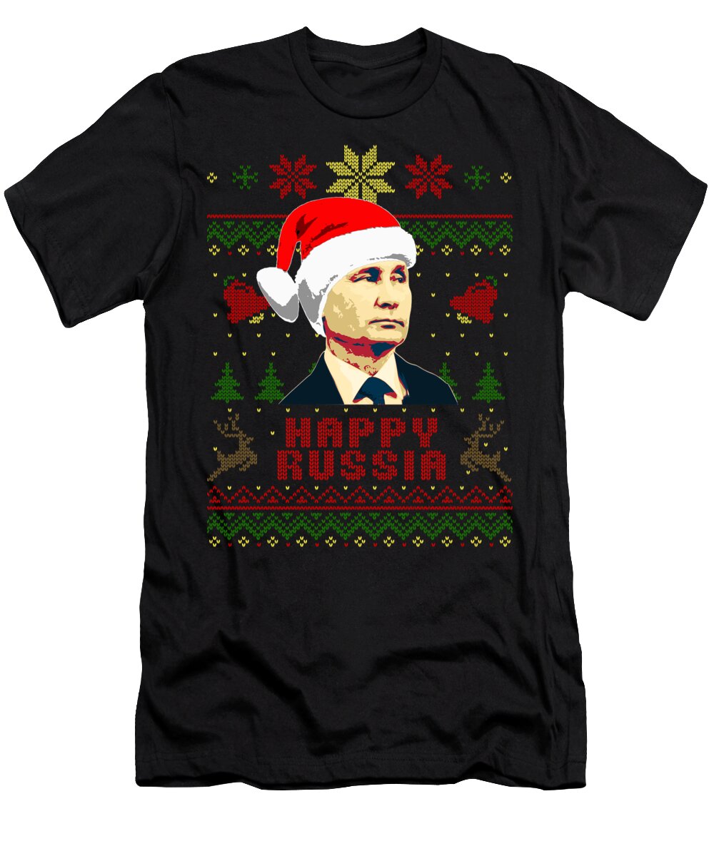 Russia T-Shirt featuring the digital art Happy Russia Vladimir Putin Christmas by Filip Schpindel