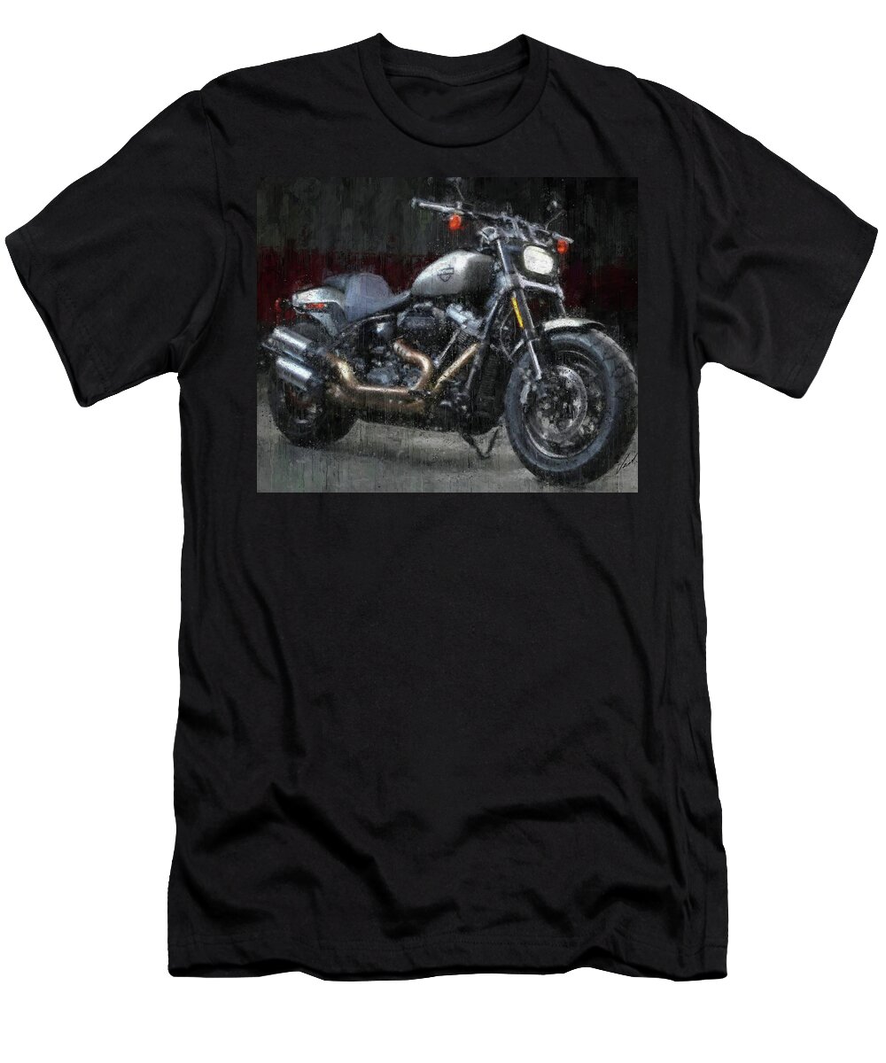 Motorcycle T-Shirt featuring the painting Harley-Davidson FAT BOB Motorcycle by Vart by Vart