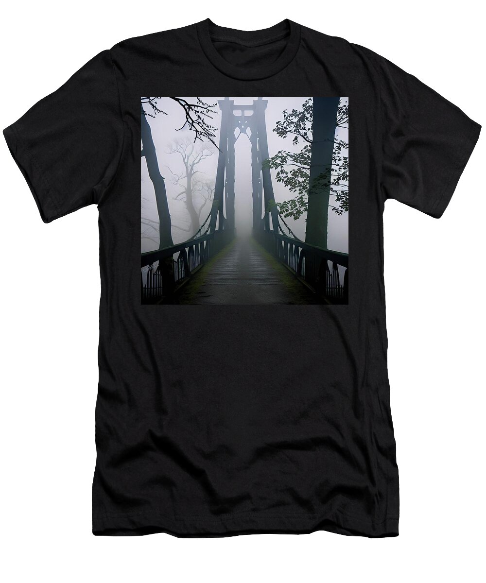 Bridge T-Shirt featuring the digital art Haunted Bridge 7 by Fred Larucci