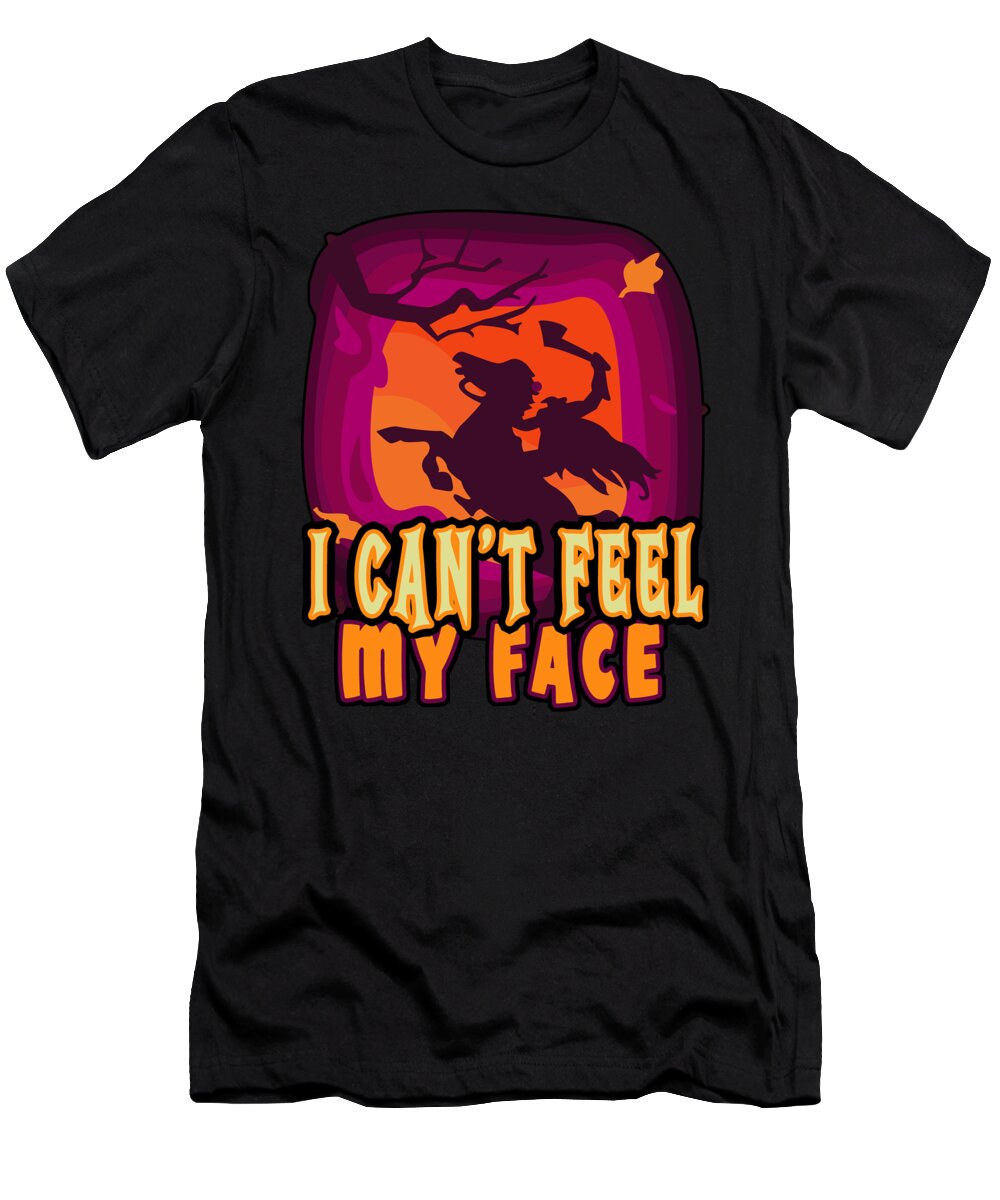Headless T-Shirt featuring the digital art Headless Halloween Horseman Feel My Face Pumpkin Perfect For Men Women by Albert Smith