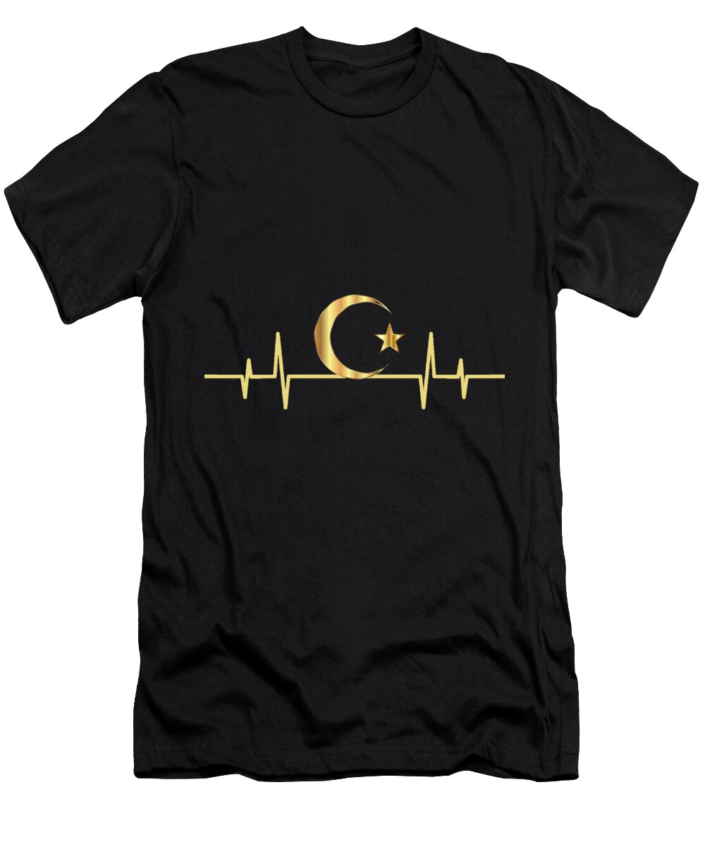 Ankara T-Shirt featuring the digital art Heartbeat moon and star Islam Tuerkey by Alessandra Roth