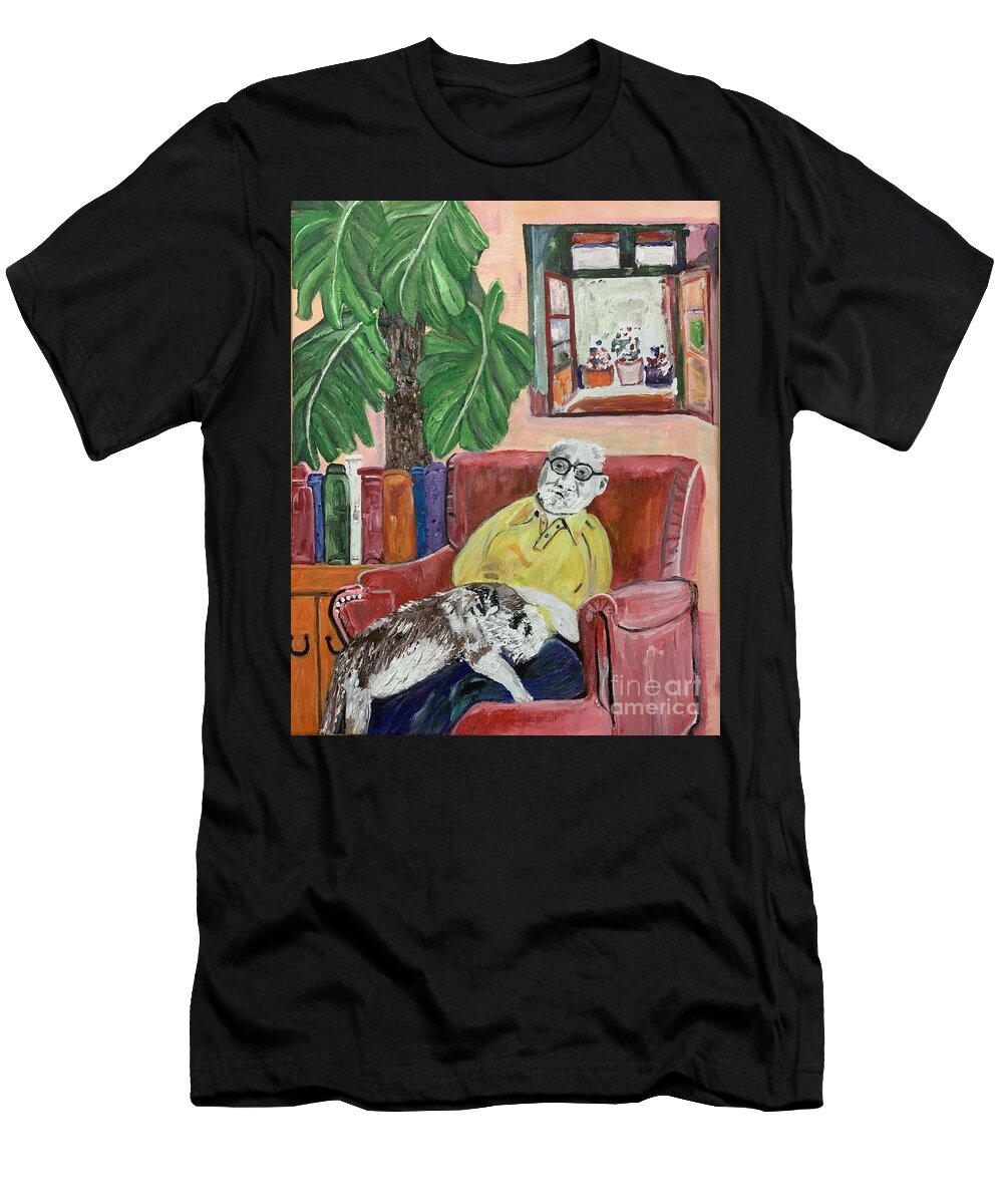 Acrylic Canvas T-Shirt featuring the painting Henri Matisse and his Bichon Havanais by Denise Morgan