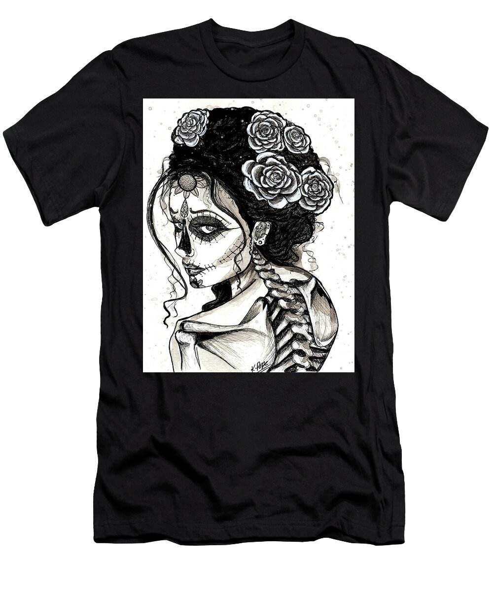 Her T-Shirt featuring the mixed media HER Sugar Skull by Kenneth Pope