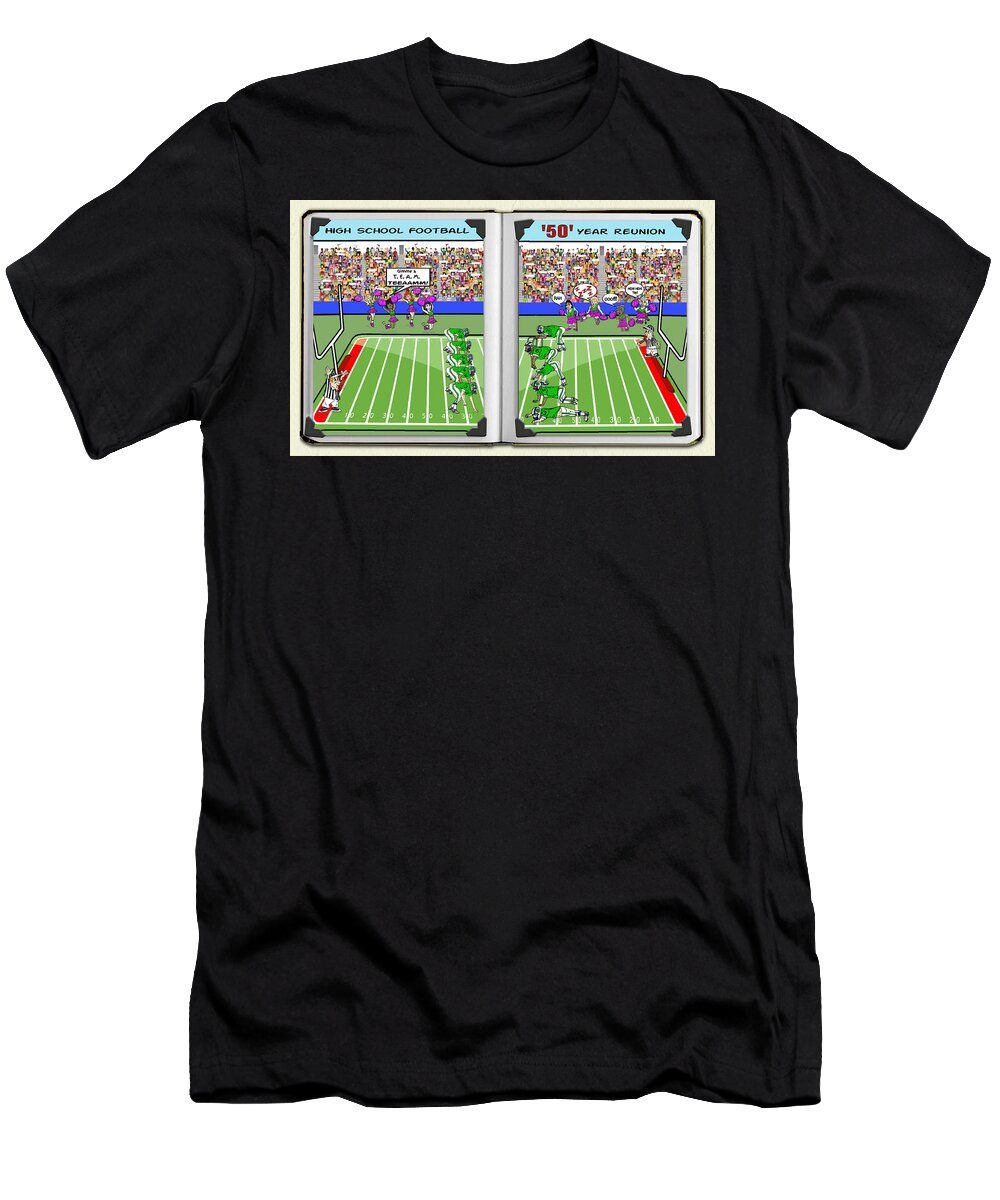Whimsical T-Shirt featuring the mixed media High School Football 50-Year Reunion - Whimsical by Kelly Mills