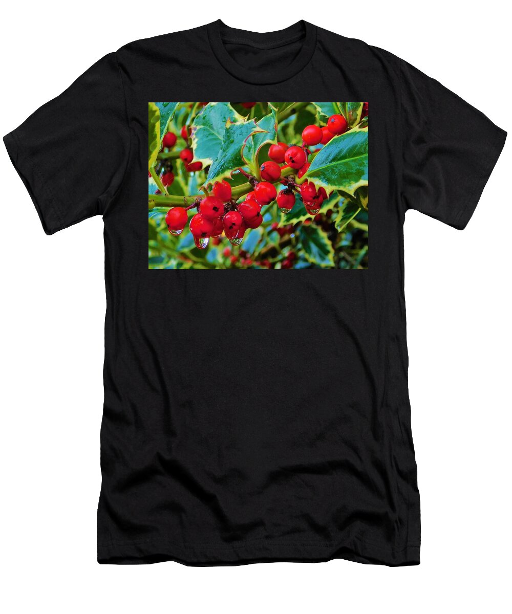 - Holly Berries T-Shirt featuring the photograph - Holly Berries by THERESA Nye