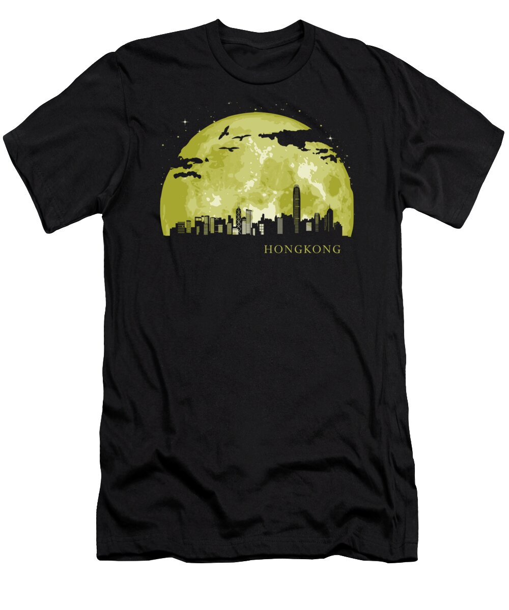 Kong T-Shirt featuring the digital art HONGKONG Moon Light Night Stars Skyline by Filip Schpindel