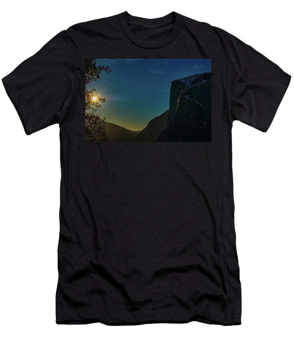 Horsetail Falls T-Shirt featuring the photograph Horsetail Falls with Sun Burst by Amazing Action Photo Video