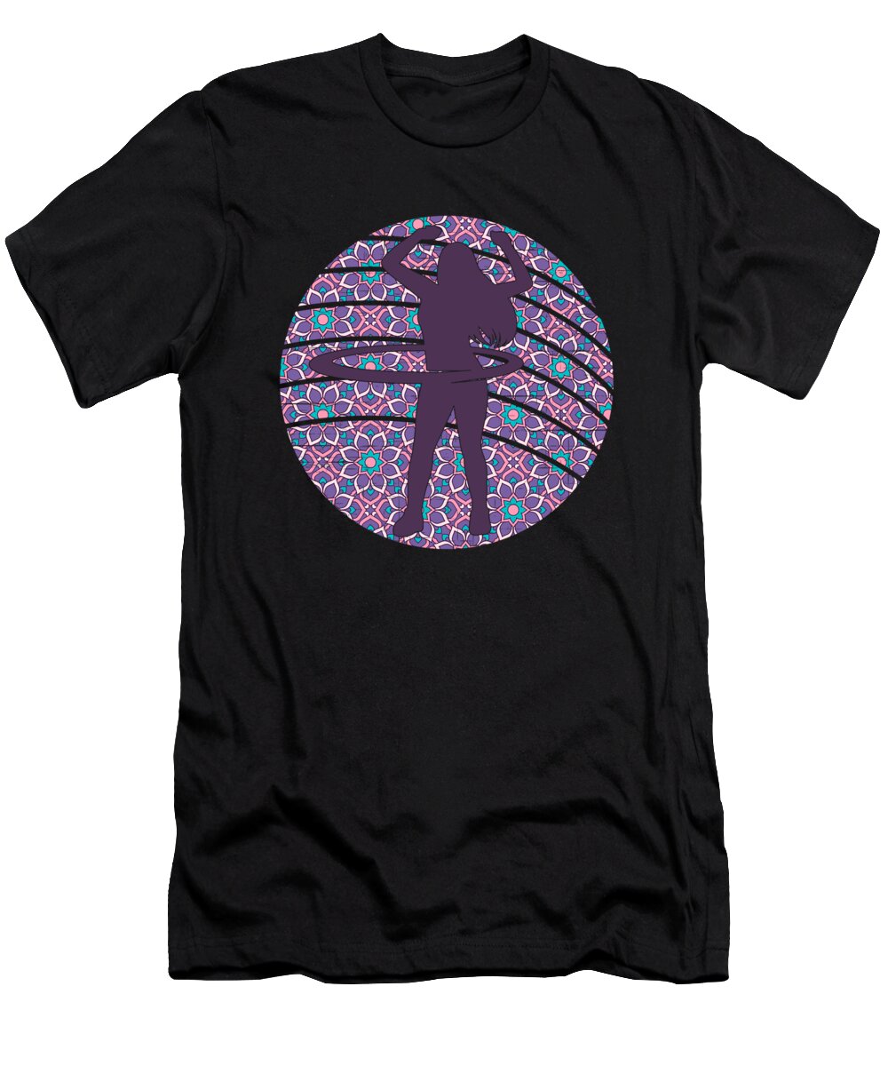 Hula Hoop T-Shirt featuring the digital art Hula Hoop Retro Purple Flower Mandala by Me