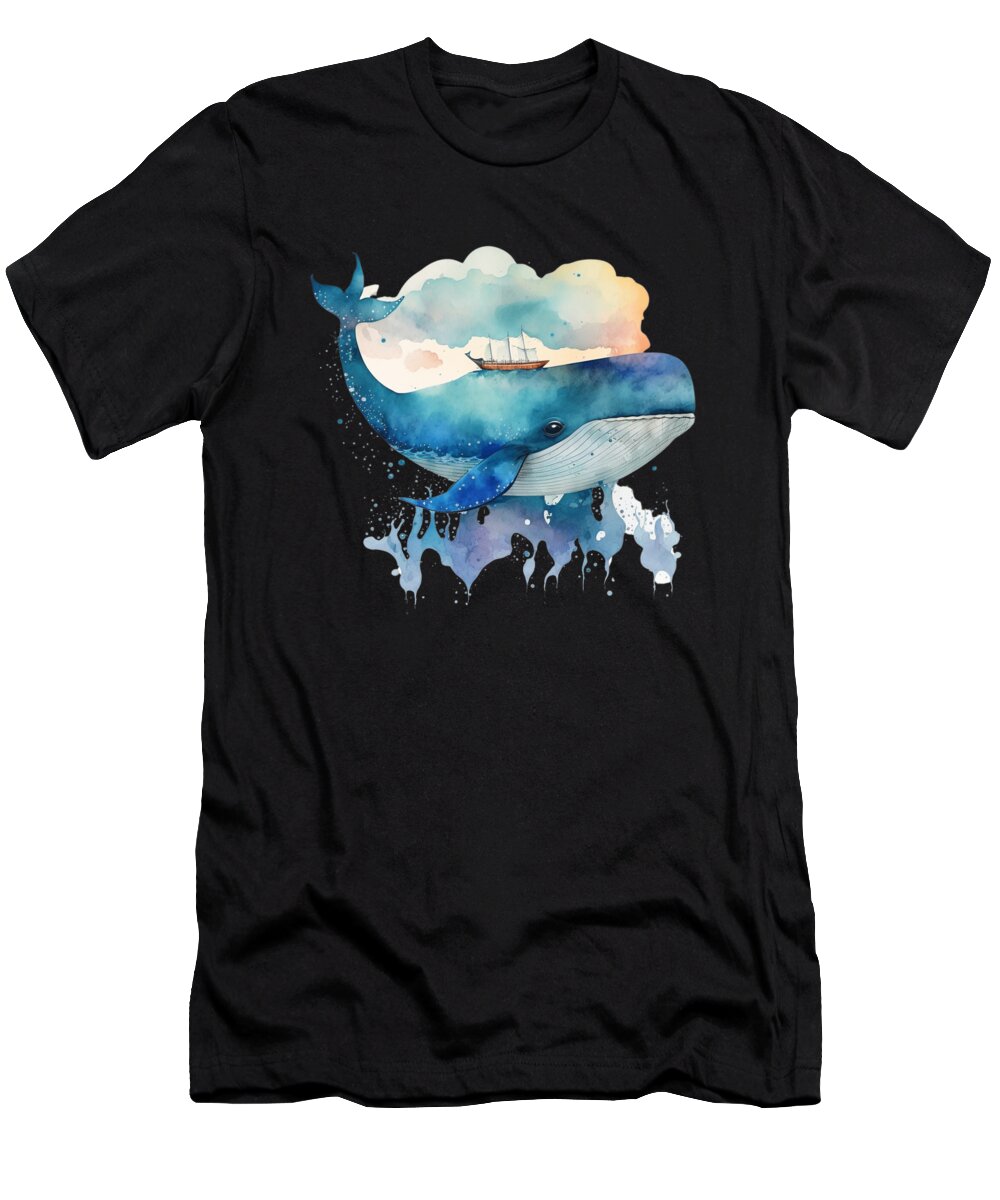 Whale T-Shirt featuring the digital art Humpback Whale Blue Watercolor Ocean Water Splash by Heidi Joyce