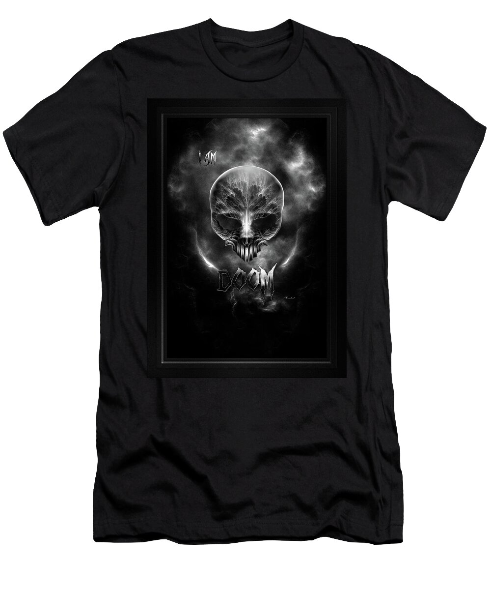 Doom T-Shirt featuring the digital art I Am Doom Fractal Gothic Skull by Xzendor7