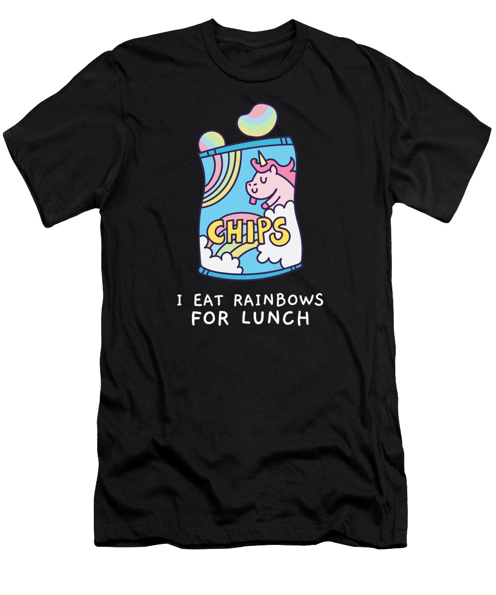 Cool T-Shirt featuring the digital art I Eat Rainbows for Lunch Unicorn Chips by Flippin Sweet Gear
