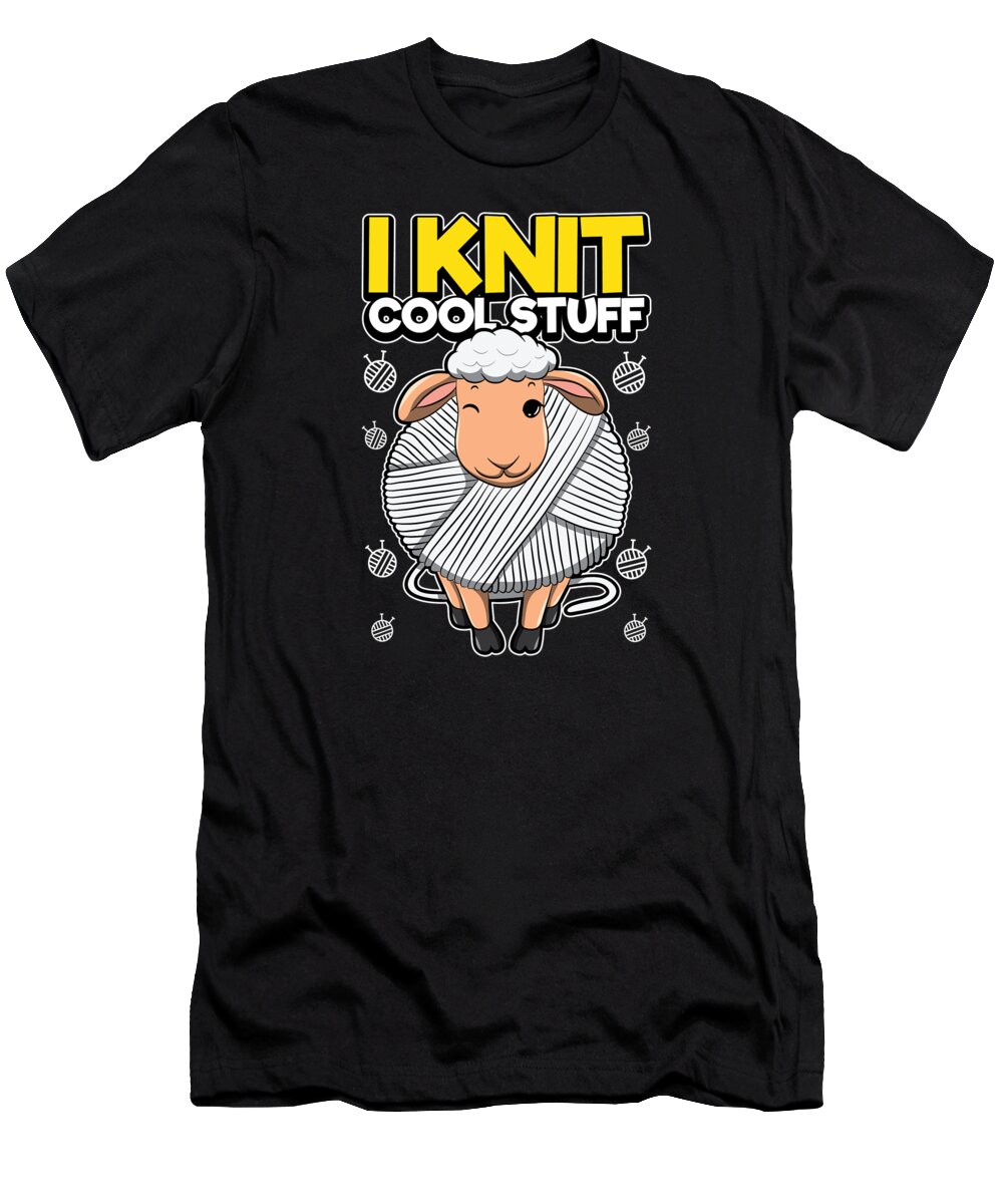 Knitting T-Shirt featuring the digital art I Knit Cool Stuff - Sheepie Knitting by Mister Tee