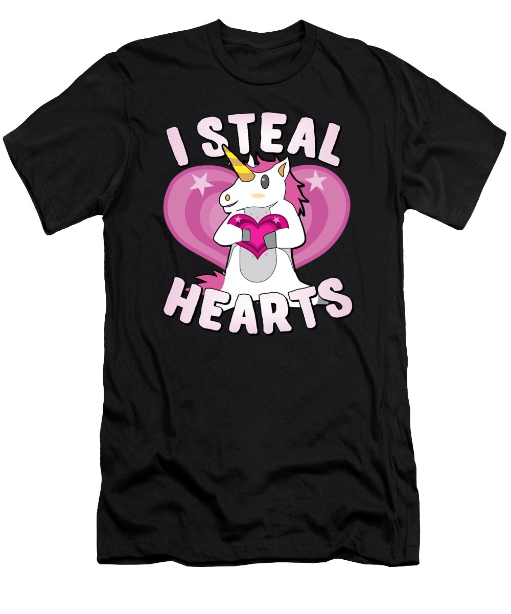 Cool T-Shirt featuring the digital art I Steal Hearts Unicorn Valentines Day by Flippin Sweet Gear