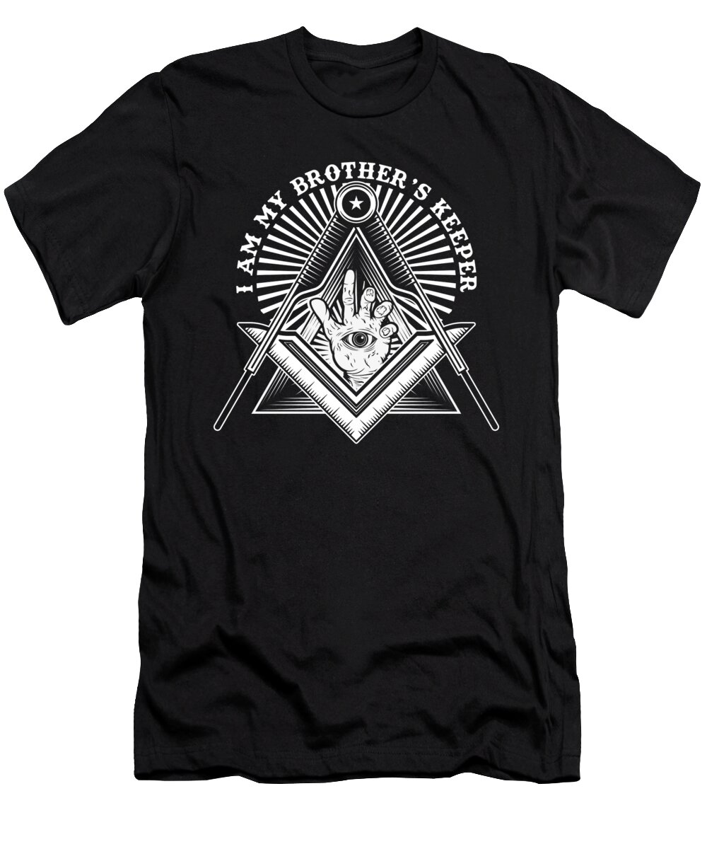 Illuminati T-Shirt featuring the digital art Illuminati Masonic Brothers Keeper Triangle Conspiracy Gift by Thomas Larch