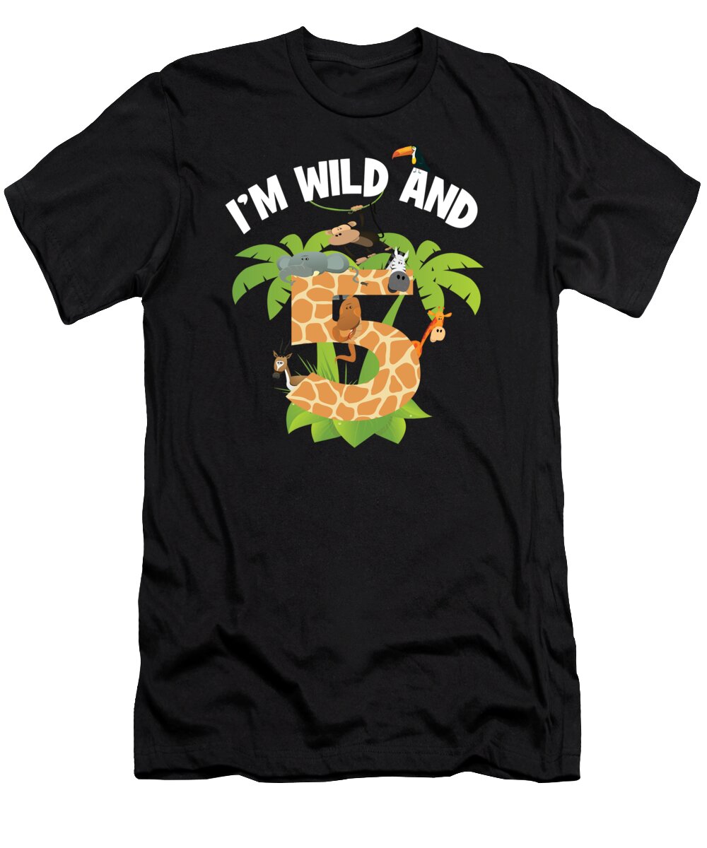 Im Wild And 5 Years Old Theme 5th Birthday Animal Party design T-Shirt by Art - Fine America