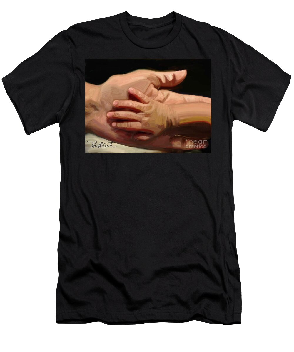 Hand In Hand T-Shirt featuring the digital art In Grandmas Hand by D Powell-Smith