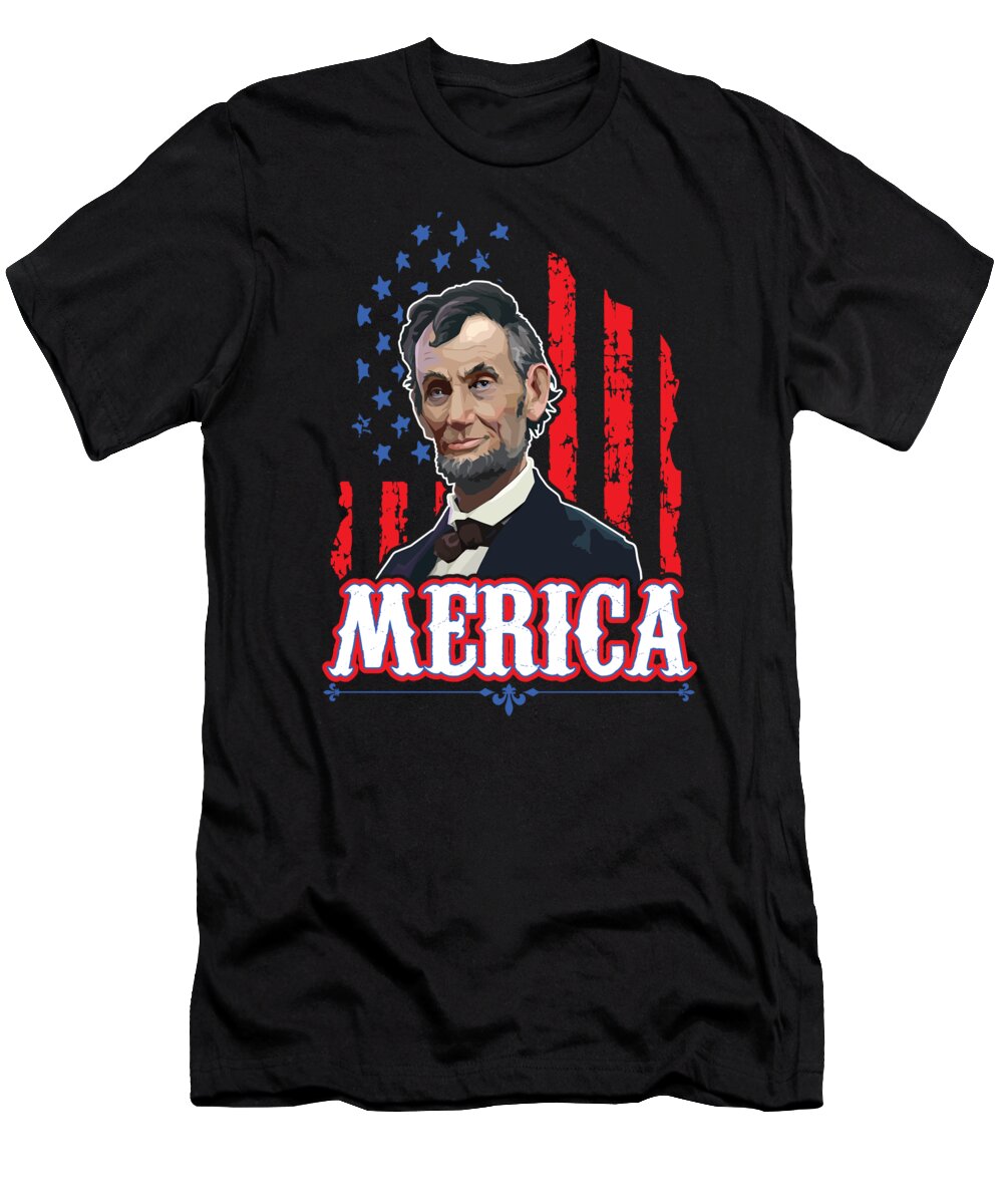 Usa T-Shirt featuring the digital art Independence Day Freedom United America USA Drinking Like Lincoln 4th Of July Gift by Thomas Larch