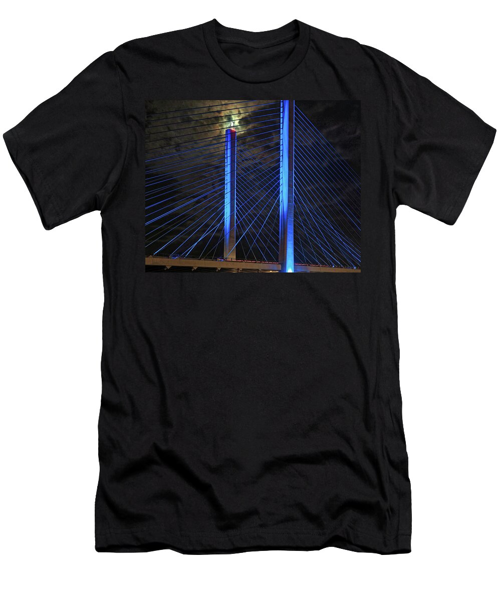 Full Moon T-Shirt featuring the photograph Indian River Bridge Candlestick by Bill Swartwout